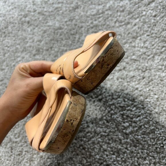 Jimmy Choo Womens 41 Nude Patent Leather Criss-Cross Wedge Slide Sandals - Picture 5 of 11